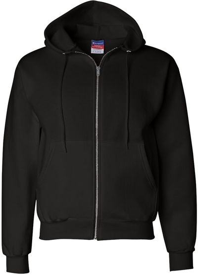 Am image of a Custom Champion Adult Powerblend® FullZip Hooded Sweatshirt in Black!