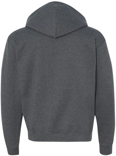Am image of a Custom Champion Adult Powerblend® FullZip Hooded Sweatshirt in Charcoal Heather!