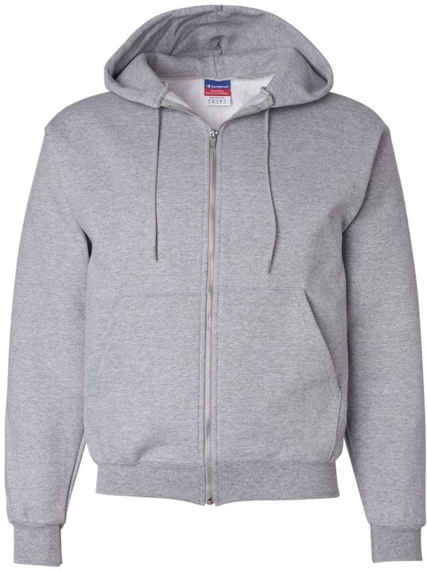 Am image of a Custom Champion Adult Powerblend® FullZip Hooded Sweatshirt in Light Steel!