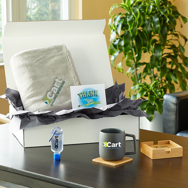 A swag box filled with custom products you can personalize with your company logo