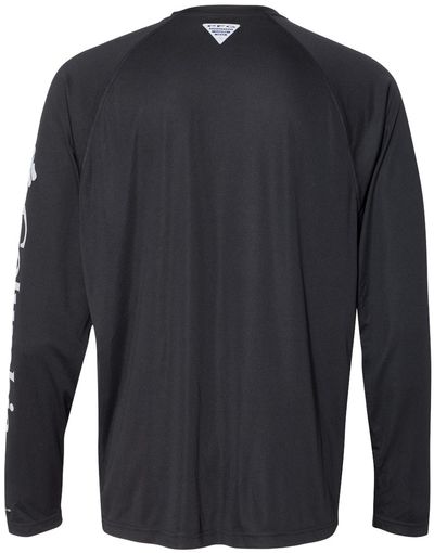 Am image of a Custom Columbia PFG Terminal Tackle Long Sleeve T Shirt in Black/ Cool grey!