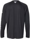 Am image of a Custom Columbia PFG Terminal Tackle Long Sleeve T Shirt in Black/ Cool grey!