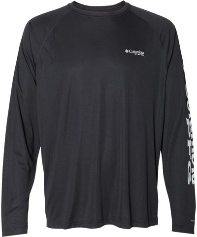 Am image of a Custom Columbia PFG Terminal Tackle Long Sleeve T Shirt in Black/ Cool grey!