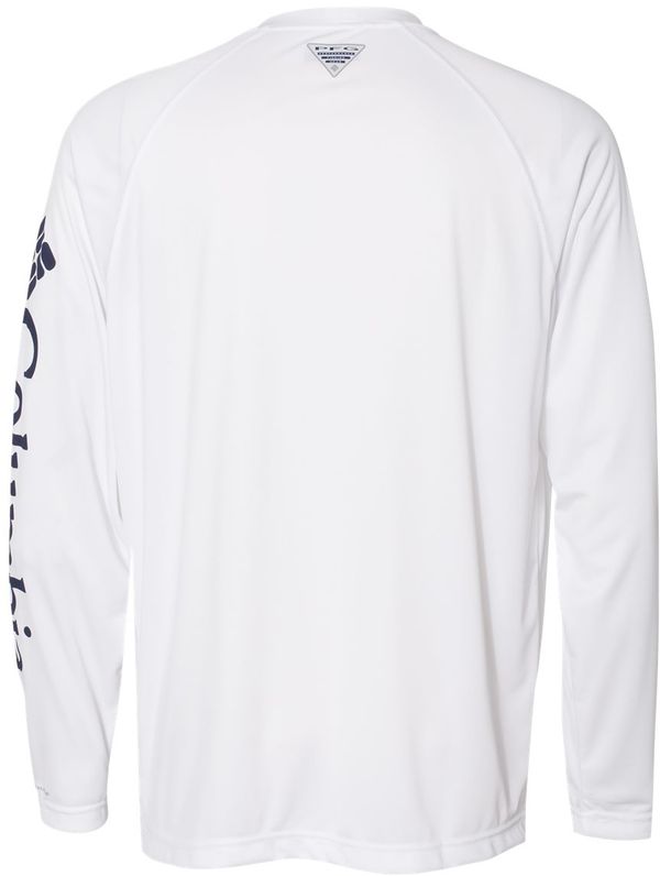 An image of a Custom Columbia PFG Terminal Tackle Long Sleeve T Shirt in White/Nightshade!