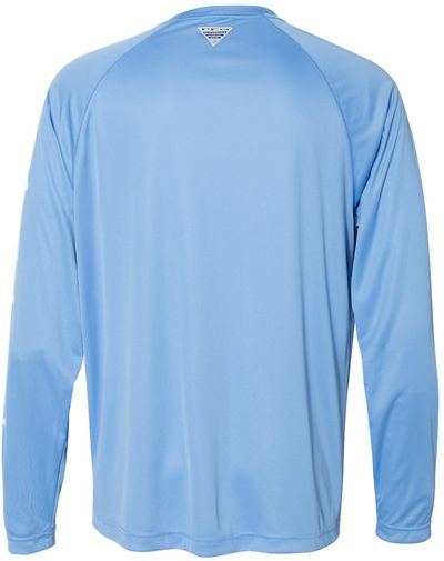 Am image of a Custom Columbia PFG Terminal Tackle Long Sleeve T Shirt in White Cap/White!
