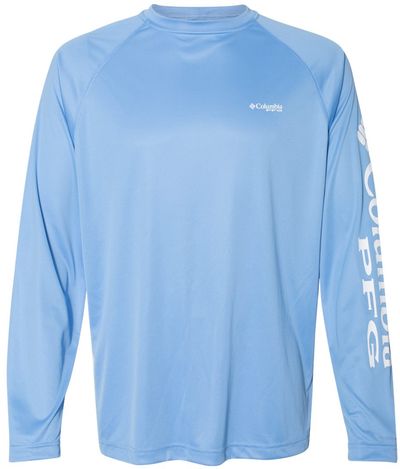 Am image of a Custom Columbia PFG Terminal Tackle Long Sleeve T Shirt in White Cap/White!