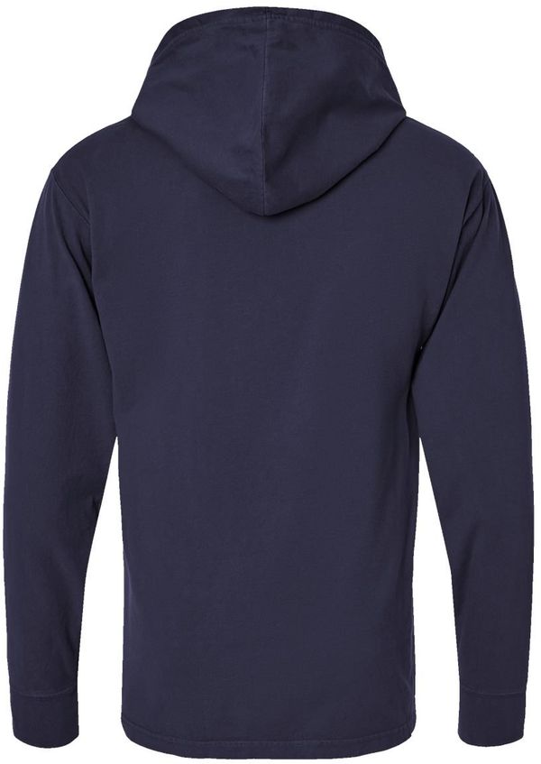 Am image of a Custom Hanes ComfortWash Garment Dyed Jersey Hooded Long Sleeve TShirt in Anchor Slate!