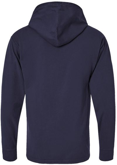 Am image of a Custom Hanes ComfortWash Garment Dyed Jersey Hooded Long Sleeve TShirt in Anchor Slate!