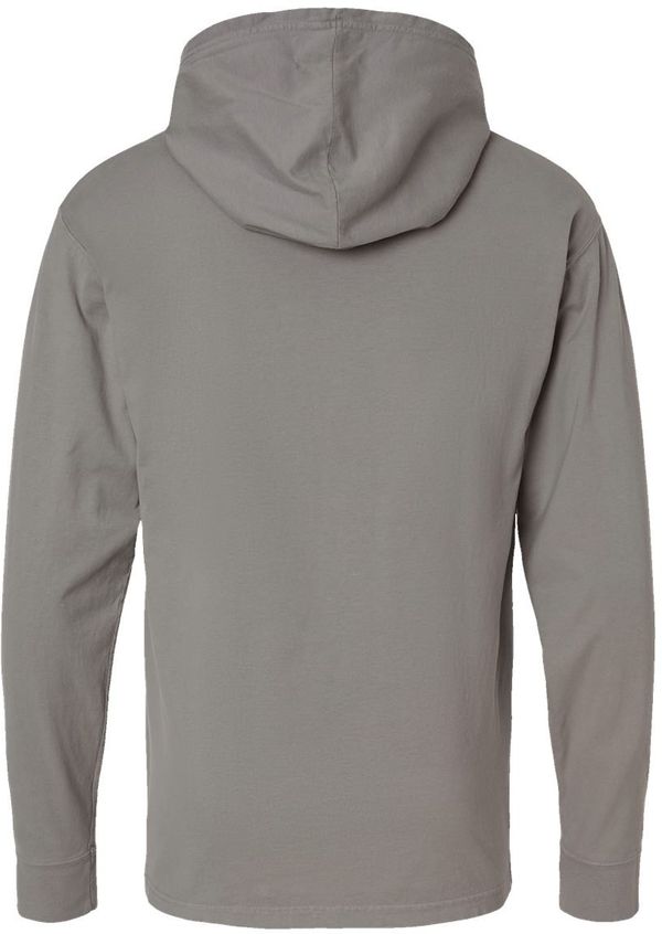 Am image of a Custom Hanes ComfortWash Garment Dyed Jersey Hooded Long Sleeve TShirt in Concrete Gray!