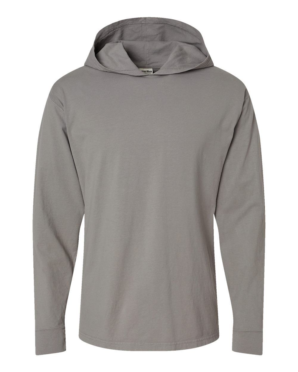 Hanes ComfortWash Garment Dyed Jersey Hooded Long Sleeve TShirt in Concrete Gray