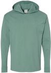 Am image of a Custom Hanes ComfortWash Garment Dyed Jersey Hooded Long Sleeve TShirt in Cypress Green!