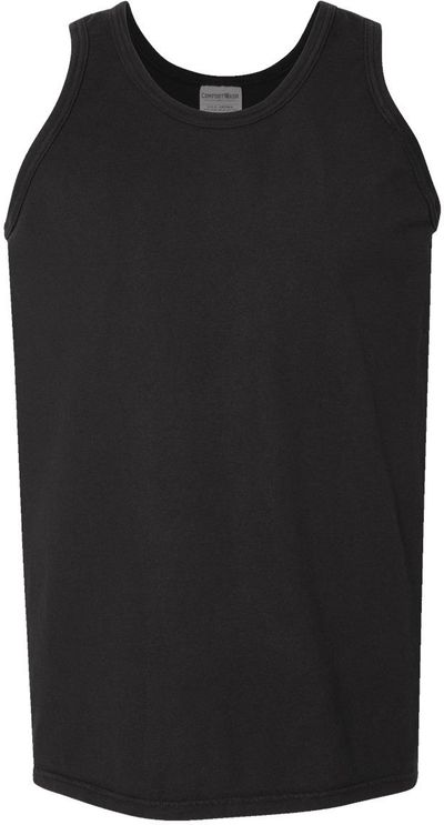 Am image of a Custom Hanes ComfortWash Garment Dyed Unisex Tank Top in Black!