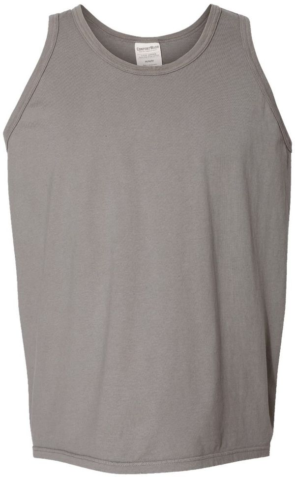 Am image of a Custom Hanes ComfortWash Garment Dyed Unisex Tank Top in Concrete Grey!