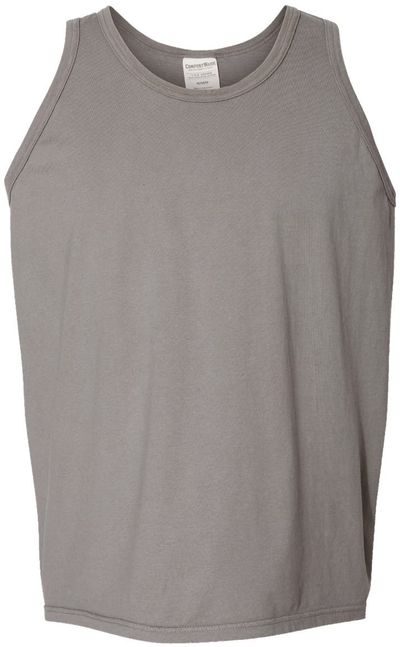 Am image of a Custom Hanes ComfortWash Garment Dyed Unisex Tank Top in Concrete Grey!