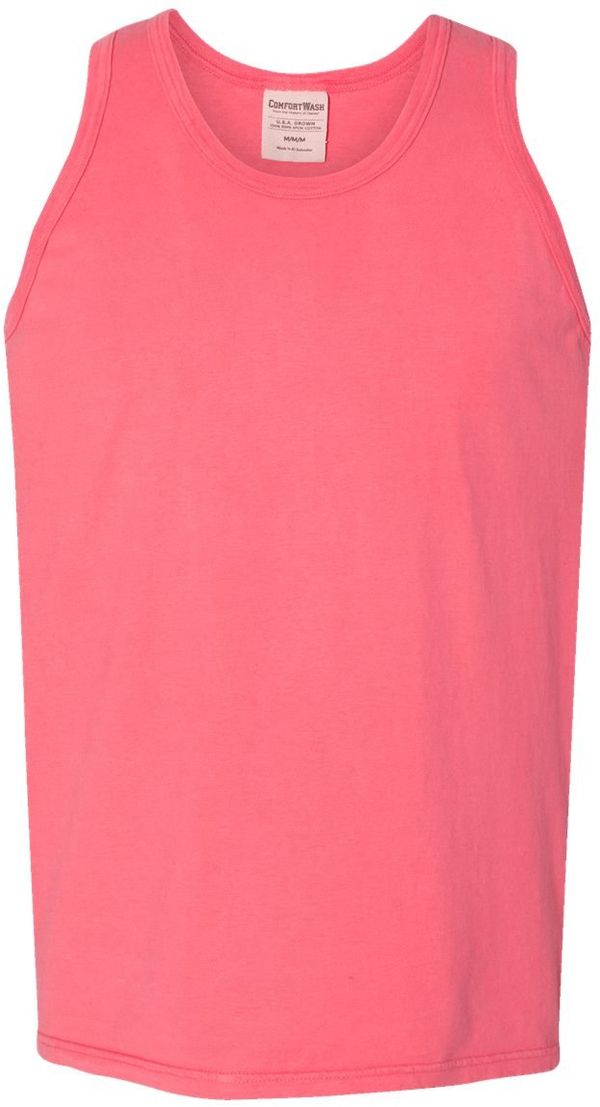 Am image of a Custom Hanes ComfortWash Garment Dyed Unisex Tank Top in Coral Craze!