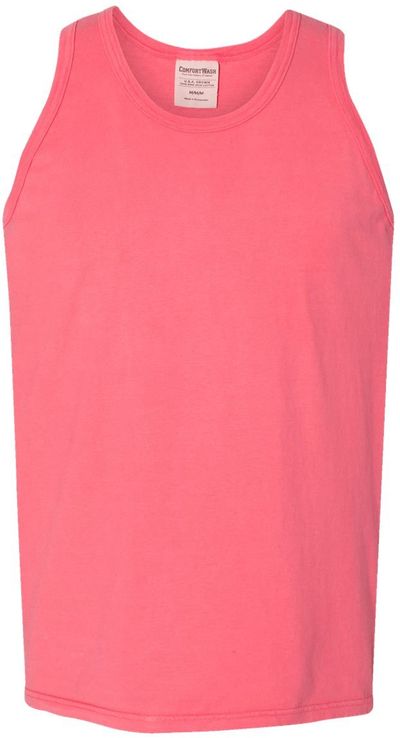 Am image of a Custom Hanes ComfortWash Garment Dyed Unisex Tank Top in Coral Craze!