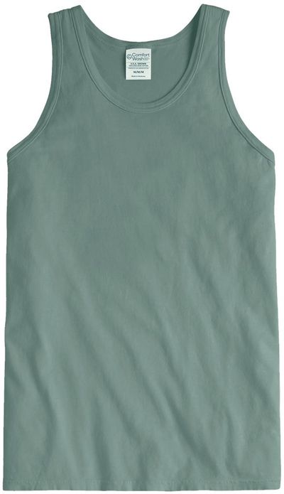 Am image of a Custom Hanes ComfortWash Garment Dyed Unisex Tank Top in Cypress Green!