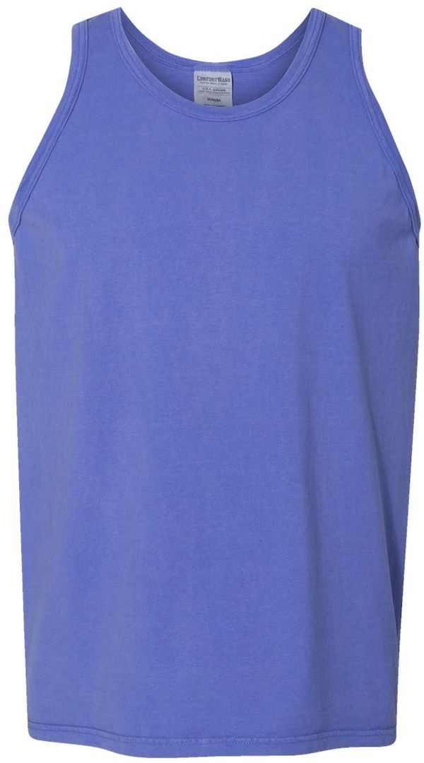 Am image of a Custom Hanes ComfortWash Garment Dyed Unisex Tank Top in Deep Forte Blue!