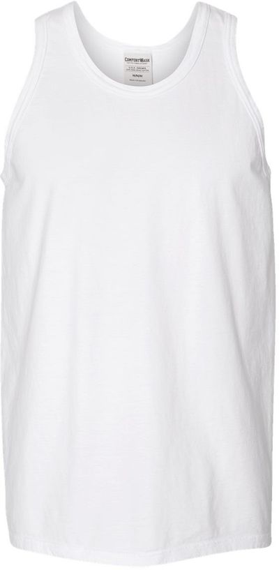 Am image of a Custom Hanes ComfortWash Garment Dyed Unisex Tank Top in White!