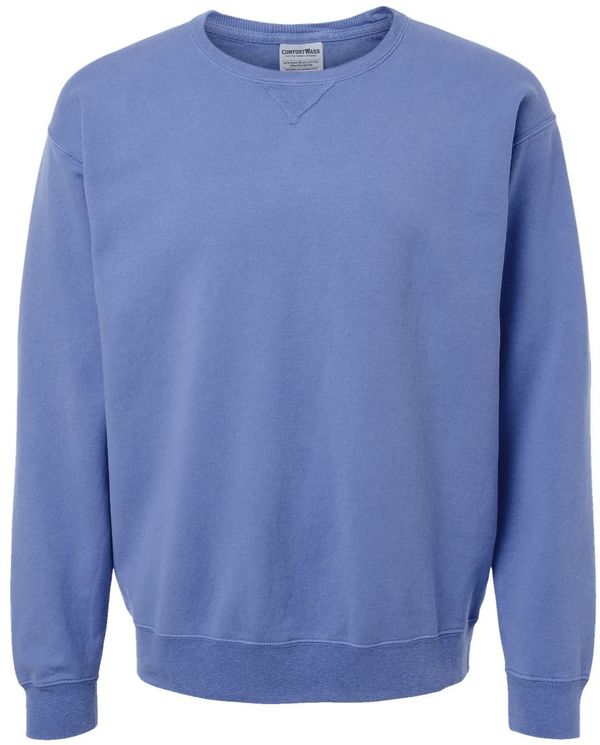 Am image of a Custom Hanes ComfortWash Garment Dyed Unisex Crewneck Sweatshirt in Frontier Blue!