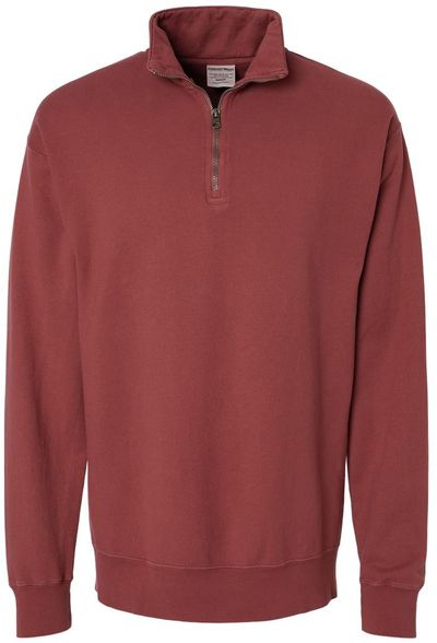 Am image of a Custom Hanes ComfortWash Garment Dyed Quarter Zip Sweatshirt in Cayenne!