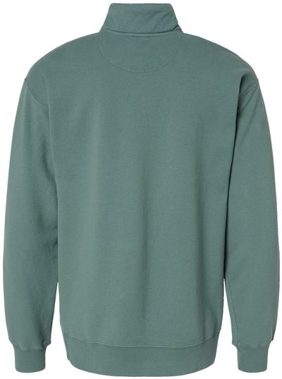 Am image of a Custom Hanes ComfortWash Garment Dyed Quarter Zip Sweatshirt in Cypress Green!