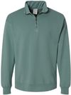Am image of a Custom Hanes ComfortWash Garment Dyed Quarter Zip Sweatshirt in Cypress Green!