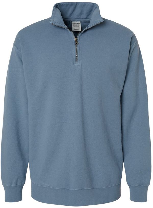 Am image of a Custom Hanes ComfortWash Garment Dyed Quarter Zip Sweatshirt in Saltwater!