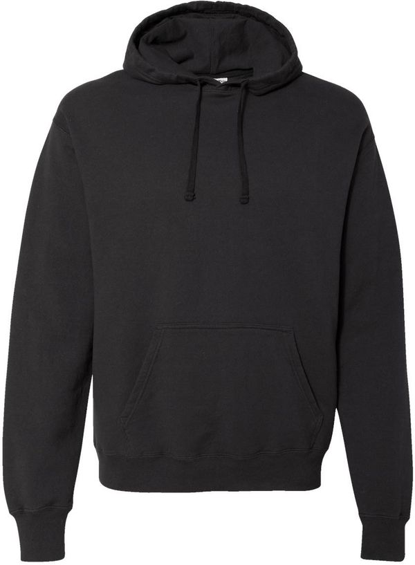 Am image of a Custom Hanes ComfortWash Garment Dyed Unisex Hooded Sweatshirt in Black!