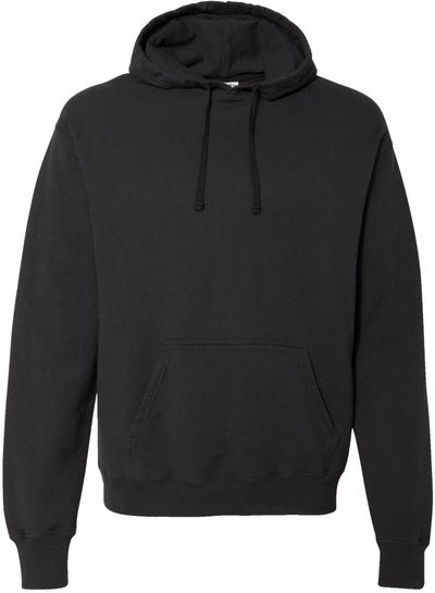 Am image of a Custom Hanes ComfortWash Garment Dyed Unisex Hooded Sweatshirt in Black!