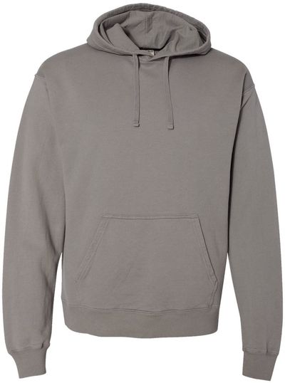 Am image of a Custom Hanes ComfortWash Garment Dyed Unisex Hooded Sweatshirt in Concrete Grey!