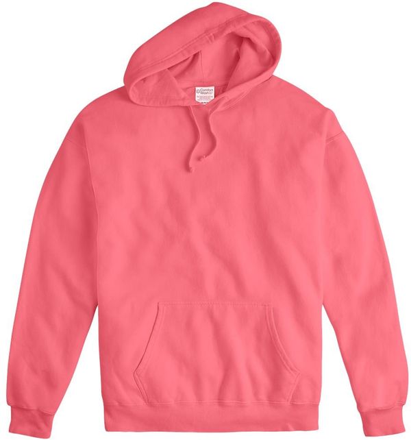 An image of a Custom Hanes ComfortWash Garment Dyed Unisex Hooded Sweatshirt in Coral Craze!