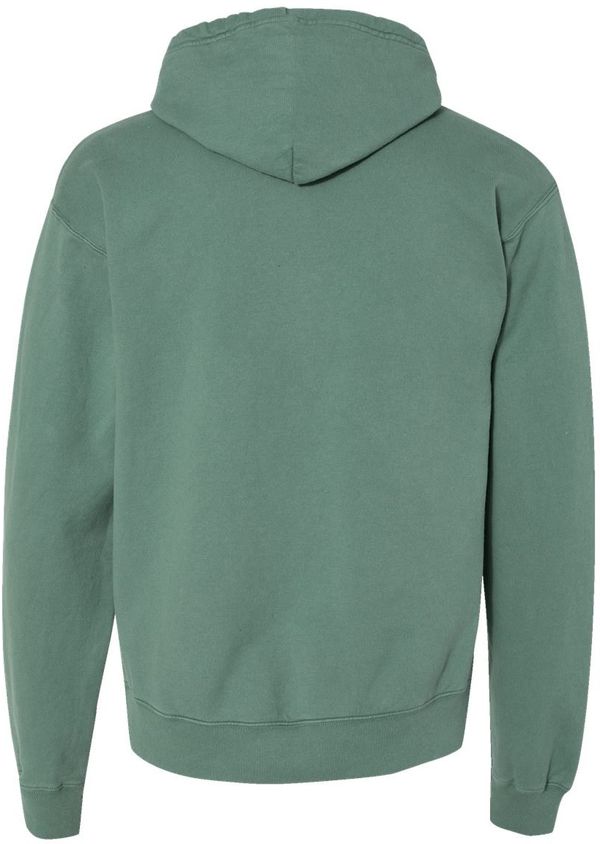 Am image of a Custom Hanes ComfortWash Garment Dyed Unisex Hooded Sweatshirt in Cypress Green!