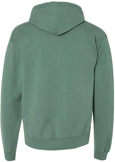Am image of a Custom Hanes ComfortWash Garment Dyed Unisex Hooded Sweatshirt in Cypress Green!