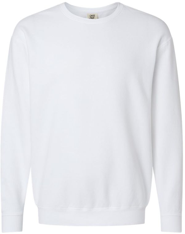 Am image of a Custom Comfort Colors Garment Dyed Lightweight Fleece Crewneck Sweatshirt in White!