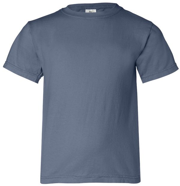 An image of a Custom Comfort Colors Garment Dyed Youth Heavyweight T Shirt in Blue Jean!