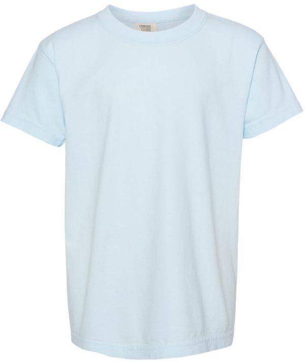 Am image of a Custom Comfort Colors Garment Dyed Youth Heavyweight T Shirt in Chambray!