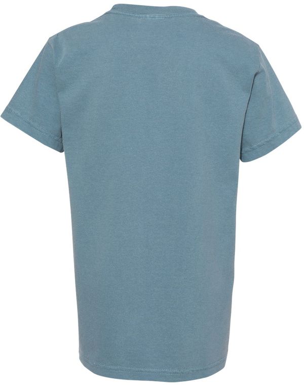 Am image of a Custom Comfort Colors Garment Dyed Youth Heavyweight T Shirt in Ice Blue!