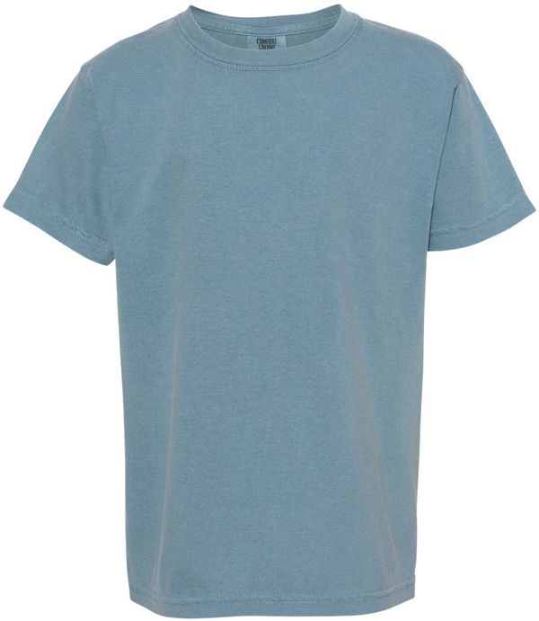 Am image of a Custom Comfort Colors Garment Dyed Youth Heavyweight T Shirt in Ice Blue!