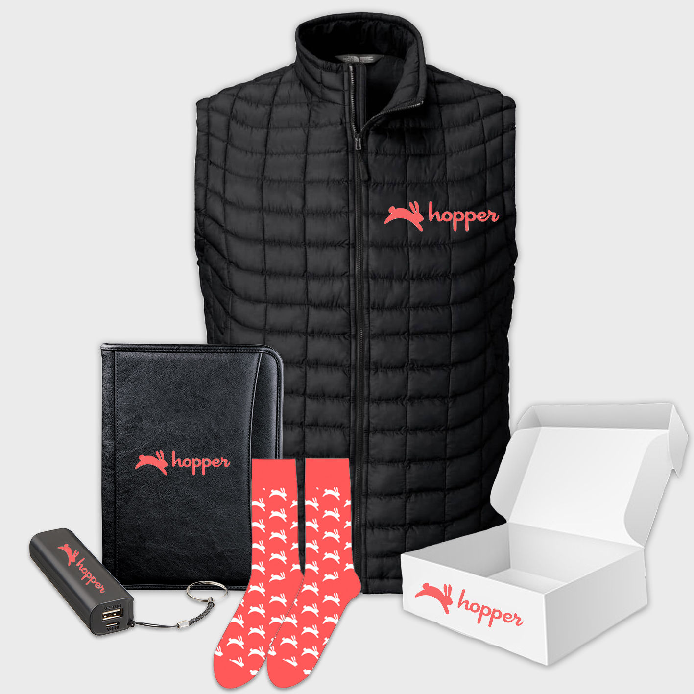 A corporate swag box that you can customize with your own logo.
