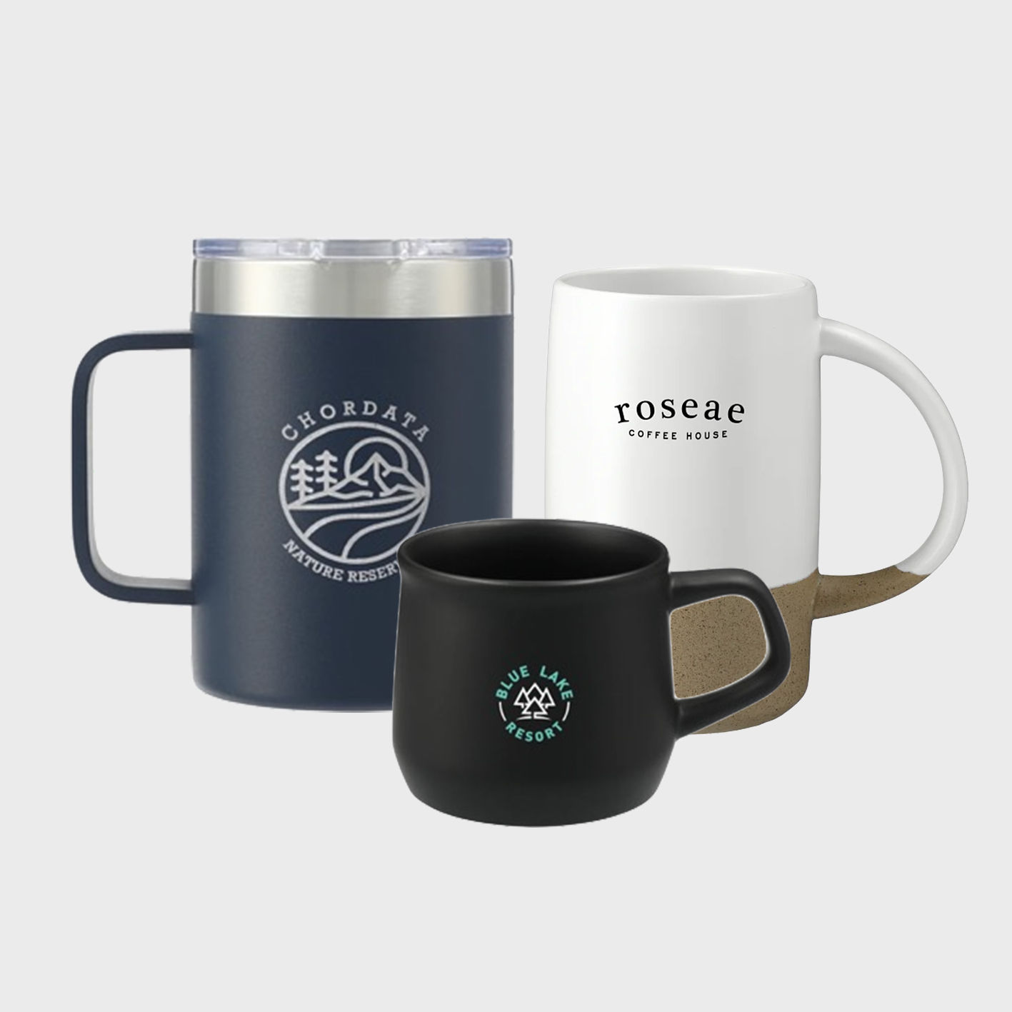 An image of bulk custom mugs that you can print your logo on!