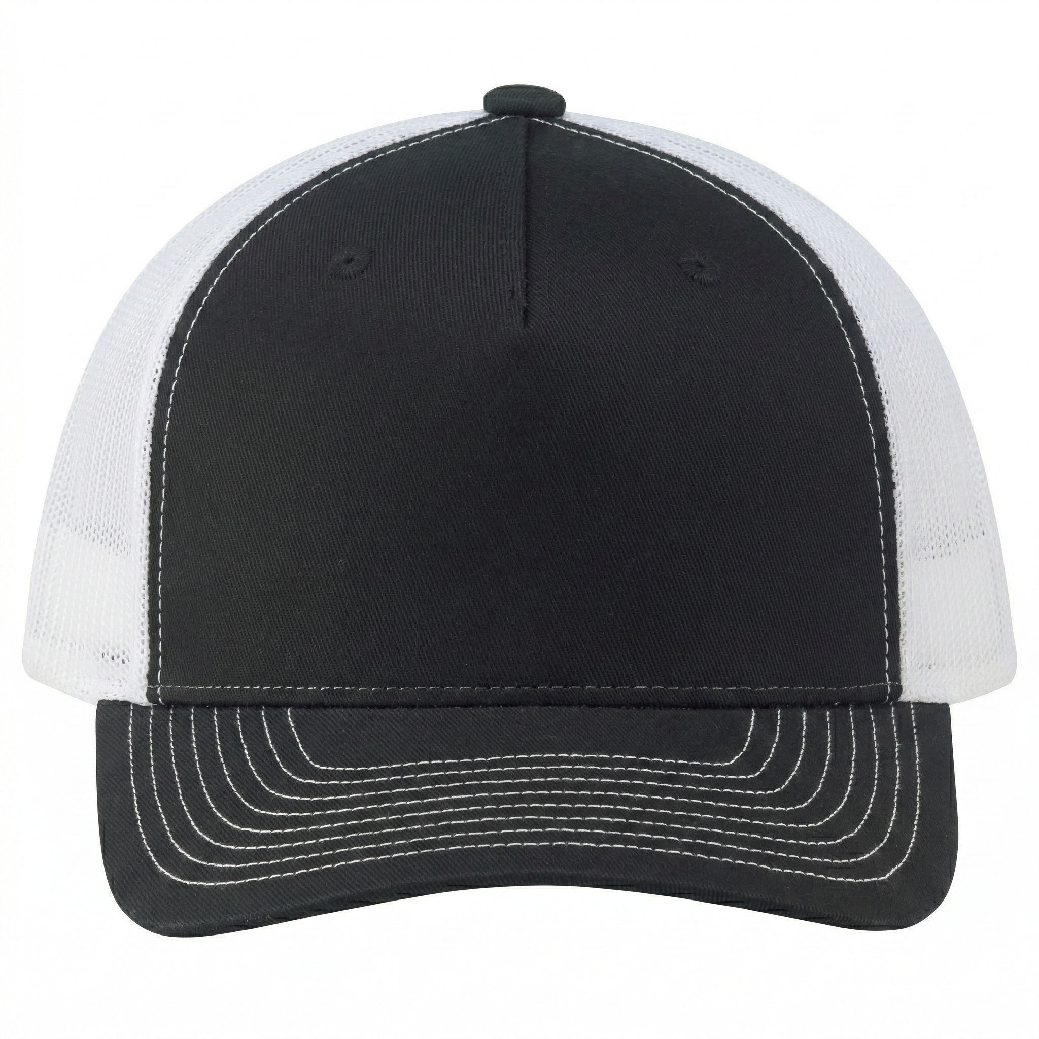 Deluxe Chino Twill Nylon Mesh 5 Panel Constructed Pro Round Five Mesh Back in Black/Black/White