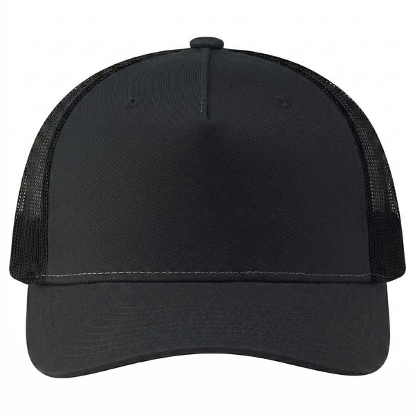 An image of a Custom Deluxe Chino Twill Nylon Mesh 5 Panel Constructed Pro Round Five Mesh Back in Black!