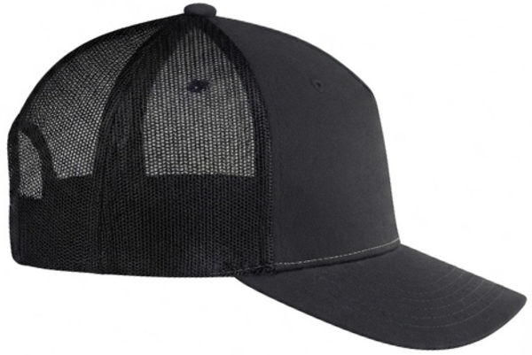 An image of a Custom Deluxe Chino Twill Nylon Mesh 5 Panel Constructed Pro Round Five Mesh Back in Black!