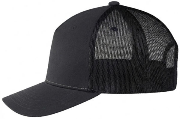 An image of a Custom Deluxe Chino Twill Nylon Mesh 5 Panel Constructed Pro Round Five Mesh Back in Black!