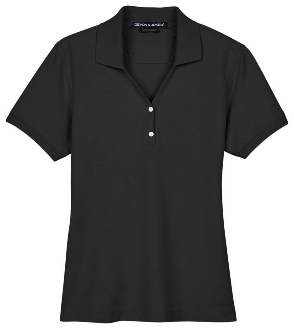 Devon & Jones Ladies' Pima Pique Short Sleeve Y Collar Polo in Black
