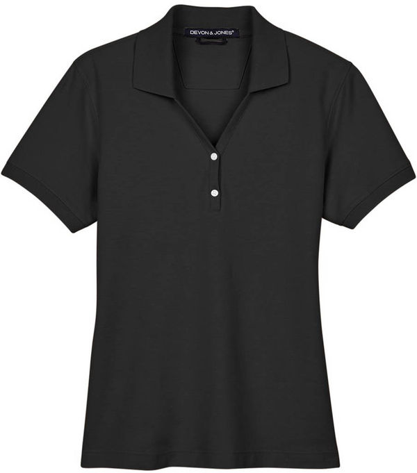 An image of a Custom Devon & Jones Ladies' Pima Pique Short Sleeve Y Collar Polo in Black!