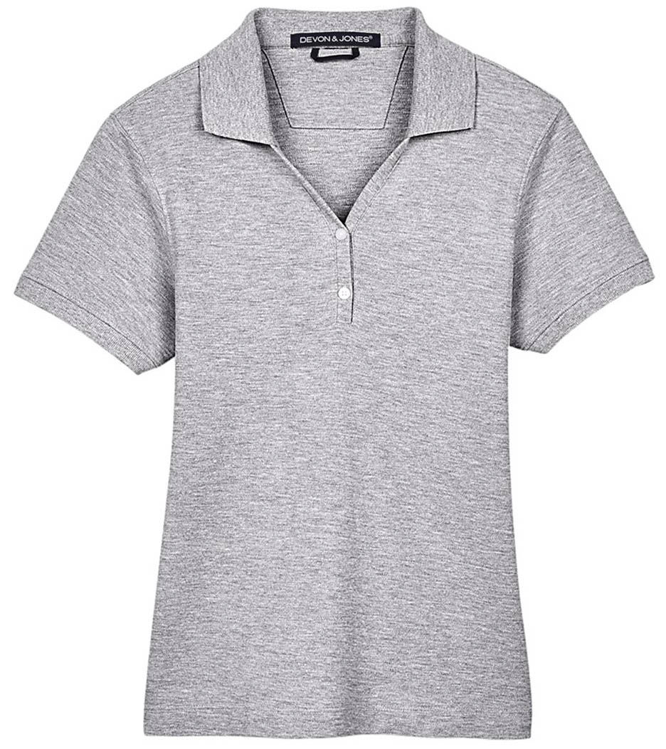 Devon & Jones Ladies' Pima Pique Short Sleeve Y Collar Polo in Grey Heather