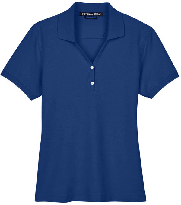 An image of a Custom Devon & Jones Ladies' Pima Pique Short Sleeve Y Collar Polo in True Royal!