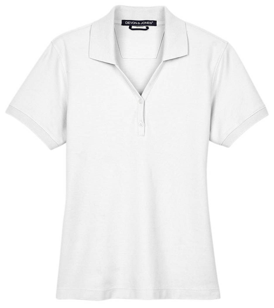 Devon & Jones Ladies' Pima Pique Short Sleeve Y Collar Polo in White